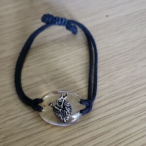 Black Cord Bracelet with Silver Heart Charm
